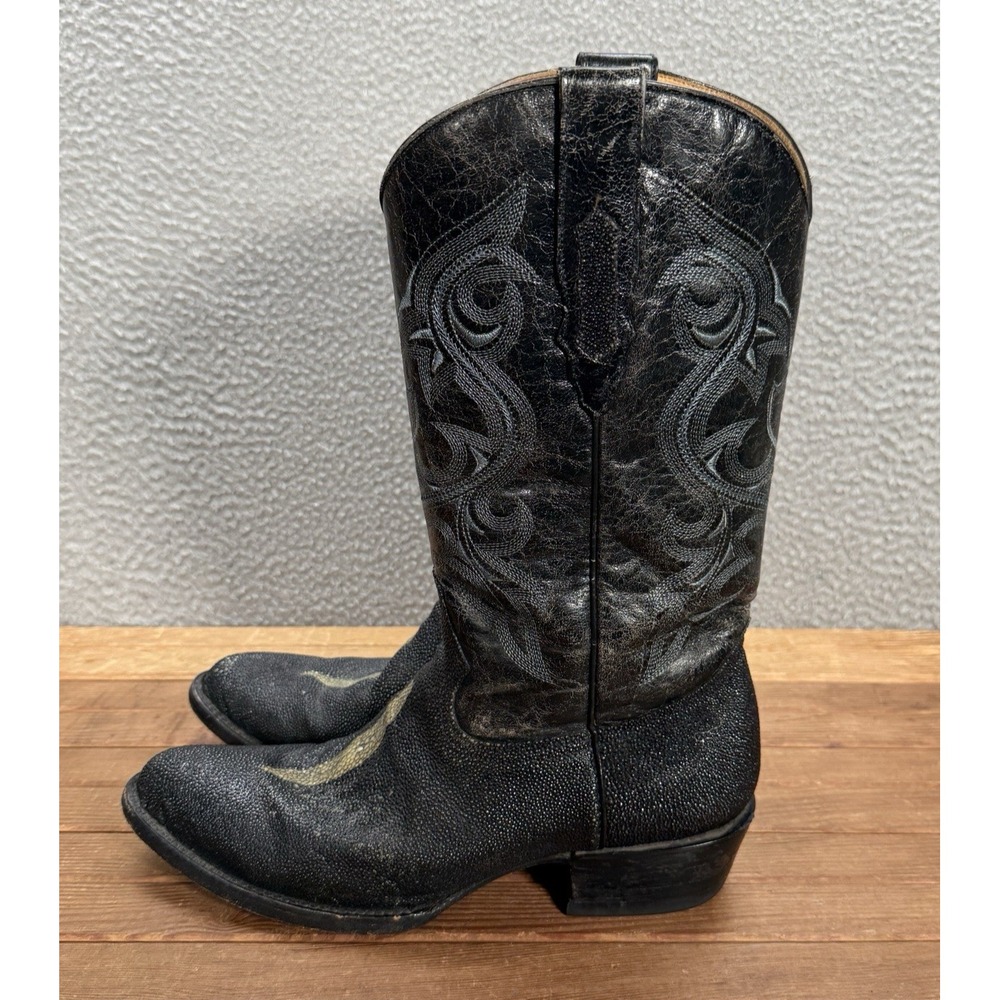 Botas Bull Rider Boots Mens 9 EE Black Single Stone Stingray Leather Western